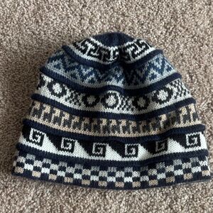 Peruvian Alpaca Geometric Knit Beanie double sided size L-XL